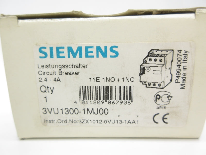 SIEMENS 3VU1300-1MJ00 CIRCUIT BREAKER 2.4-4A NSMP