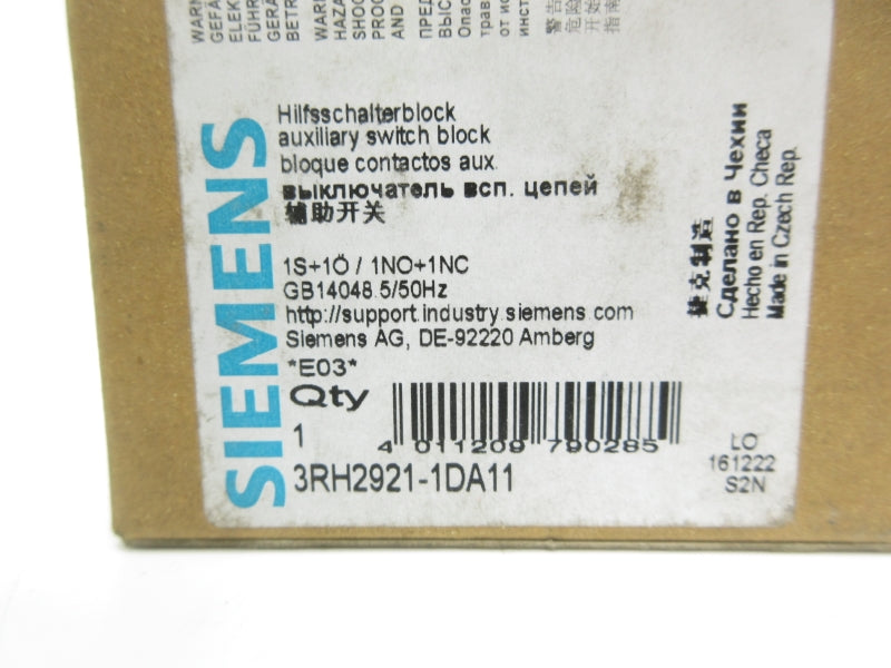 SIEMENS 3RH2921-1DA11 240V 10A NSMP