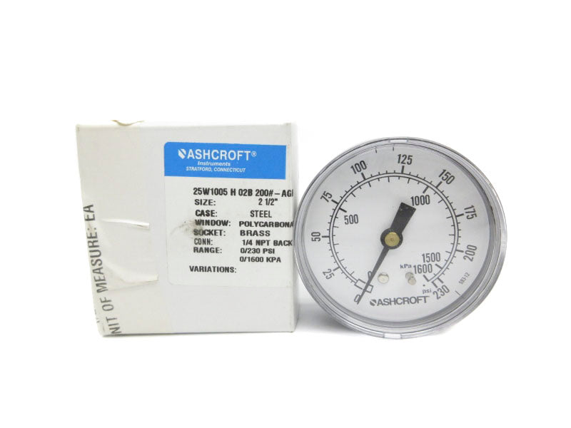 ASHCROFT 25W1005H02B200#-AGR 0/230PSI 2-1/2" NSMP