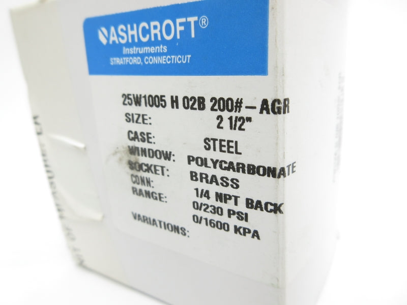 ASHCROFT 25W1005H02B200#-AGR 0/230PSI 2-1/2" NSMP