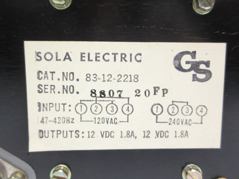 SOLA ELECTRIC 83-12-2218 120/240VAC NSNP