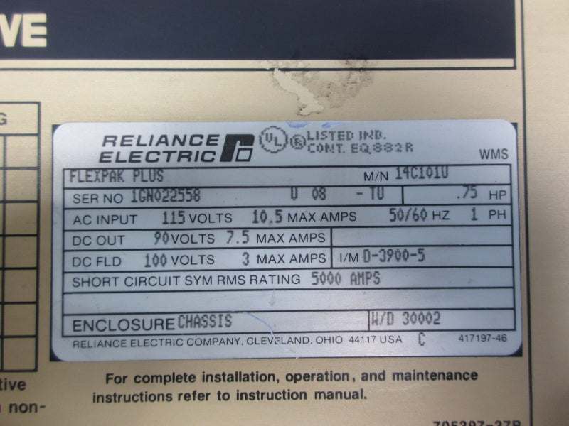 RELIANCE ELECTRIC 14C101U 115VAC 10.5A NSNP