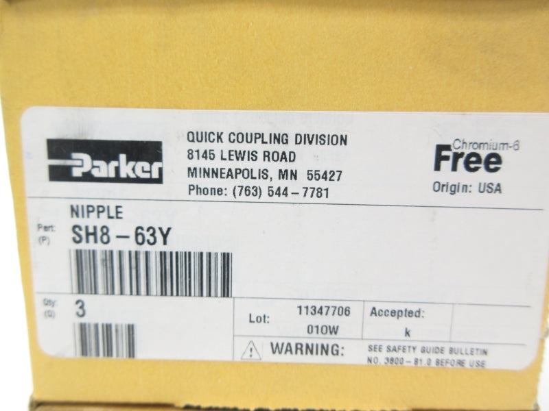 PARKER SH8-63Y (PKG OF 3) NSMP