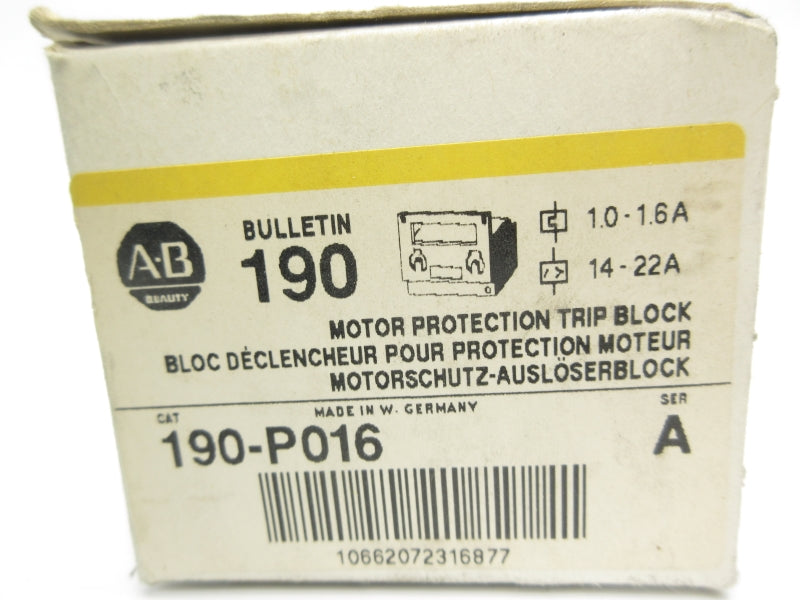 ALLEN BRADLEY 190-P016 SER. A 14-22A (WH/YL) NSMP