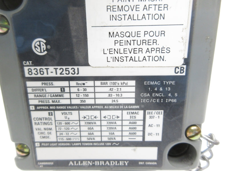 ALLEN BRADLEY 836T-T253J SER. CB 120-600VAC NSNP