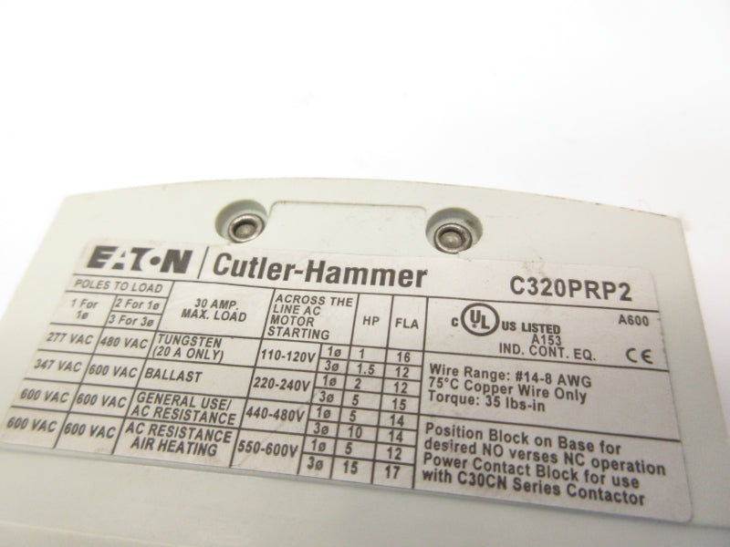 CUTLER HAMMER C320PRP2 600VAC 30A NSNP