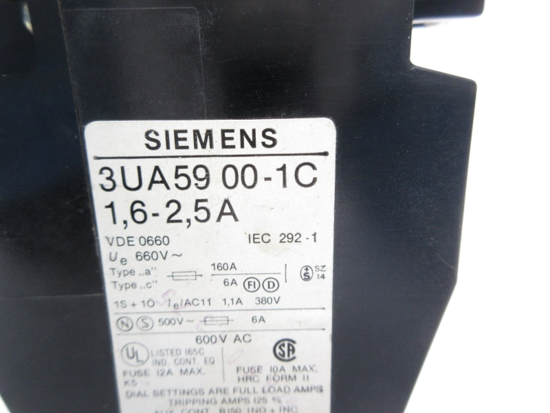 SIEMENS 3UA5900-1C 600VAC 1.6-2.5A NSNP