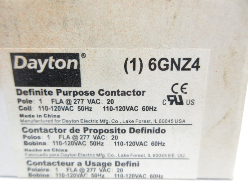 DAYTON 6GNZ4 110-120VAC 20A NSMP