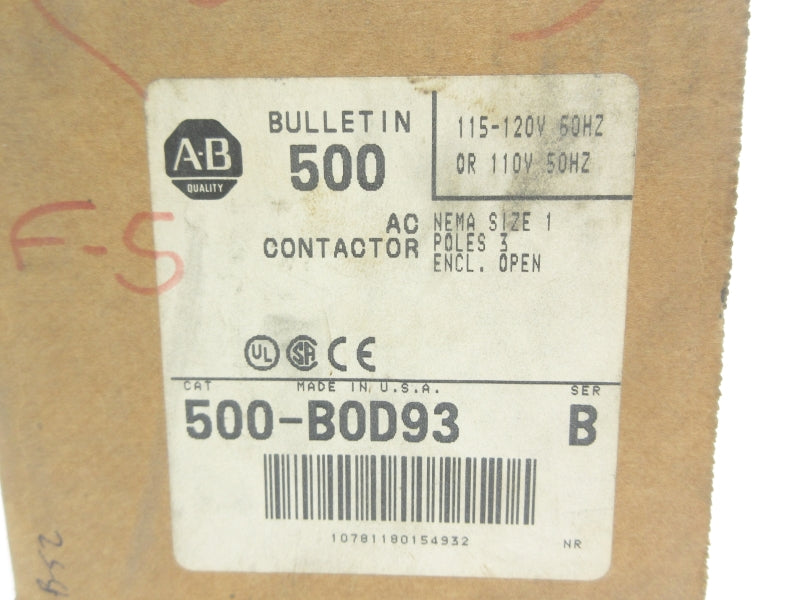 ALLEN BRADLEY 500-BOD93 SER. B 110/115-120V 27A (BR/WH) NSMP