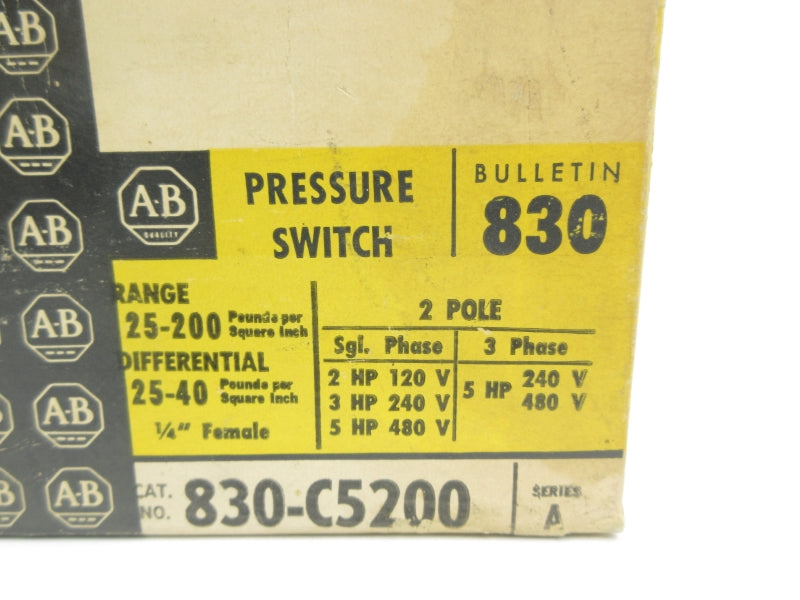 ALLEN BRADLEY 830-C5200 SER. A 480V 1/4" (BK/YL) NSMP