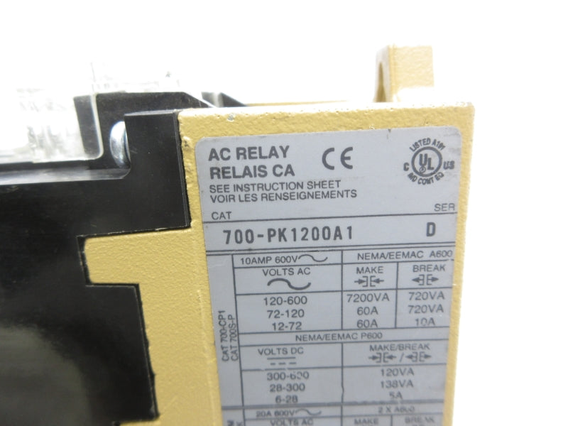 ALLEN BRADLEY 700-PK1200A1 SER. D 110/115-120V 10A NSNP