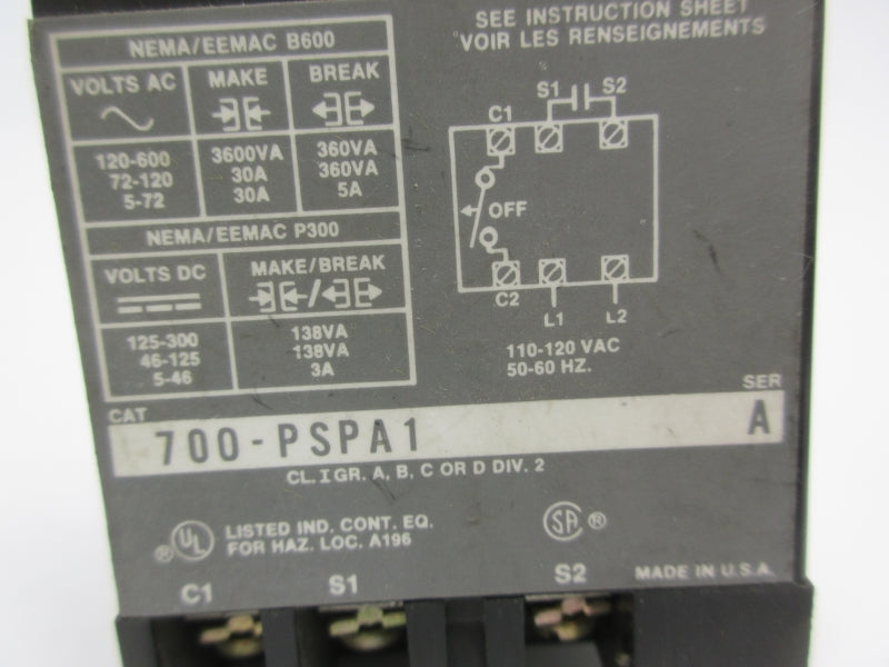 ALLEN BRADLEY 700-PSPA1 SER. A 0.1-2S NSNP