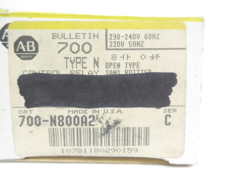 ALLEN BRADLEY 700-N800A2 SER. C 220/230-240V 60A (BK/YL) NSMP