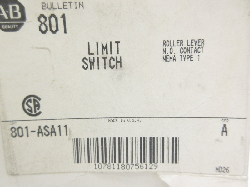 ALLEN BRADLEY 801-ASA11 SER. A 600VAC-DC (BK/YL) NSMP