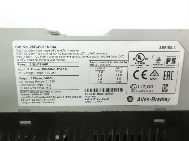 ALLEN BRADLEY 25B-B011N104 SER. A F/W 4.001 200-240V 170-264A UNMP