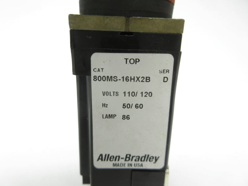 ALLEN BRADLEY 800MS-16HX2B SER. D 110/120V (NO BULB) UNMP