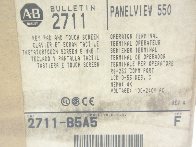 ALLEN BRADLEY 2711-B5A5 SER. F F/W 3.01 100-240VAC NSMP