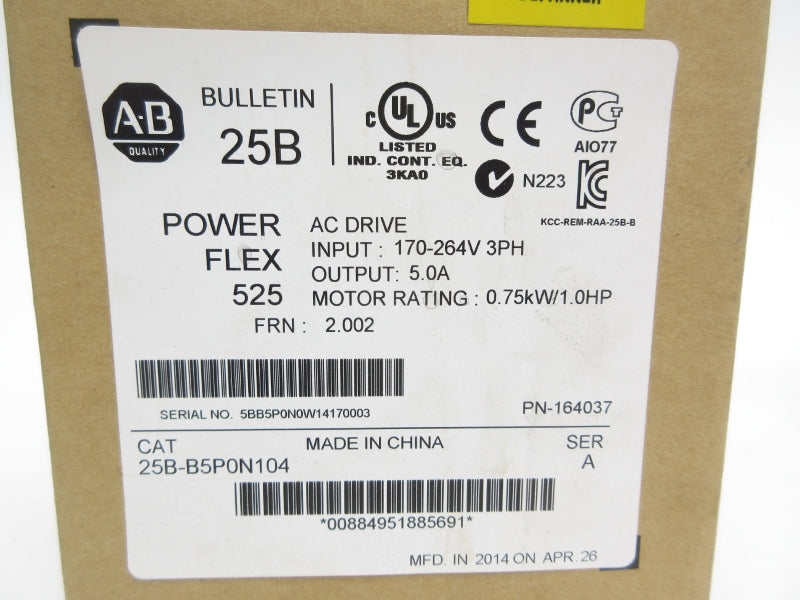 ALLEN BRADLEY 25B-B5P0N104 SER. A F/W 2.002 170-264V 5.0A NSMP