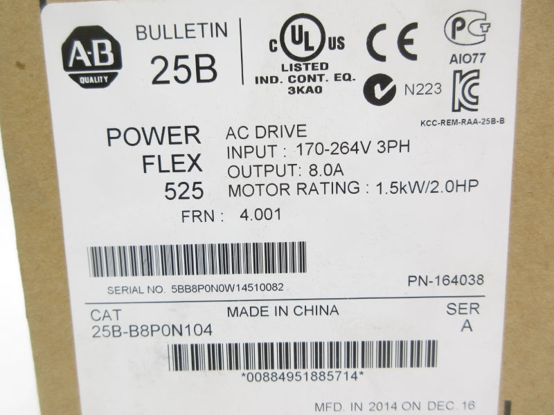 ALLEN BRADLEY 25B-B8P0N104 SER. A F/W 4.001 170-264V 8.0A NSMP