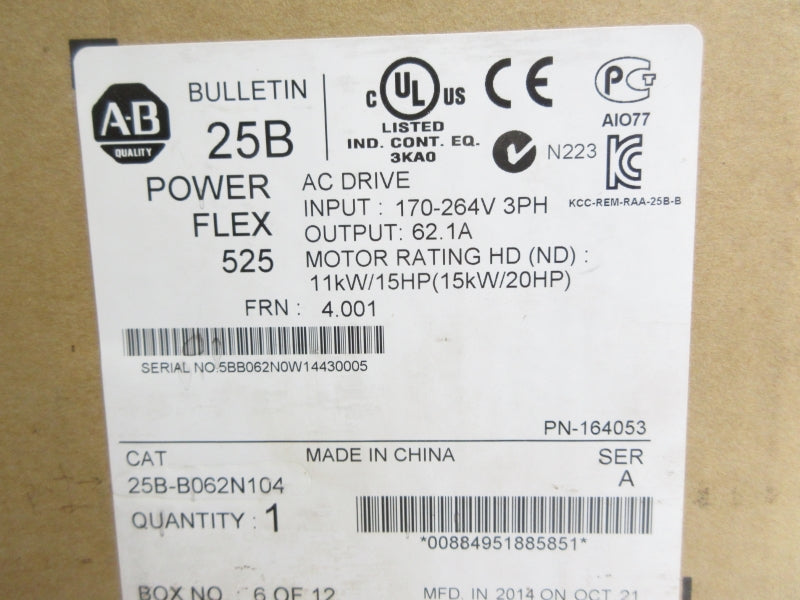 ALLEN BRADLEY 25B-B062N104 SER. A F/W 4.001 170-264V 62.1A NSMP