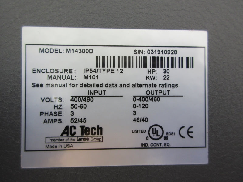 AC TECH M14300D 400/480V 52/45A NSNP