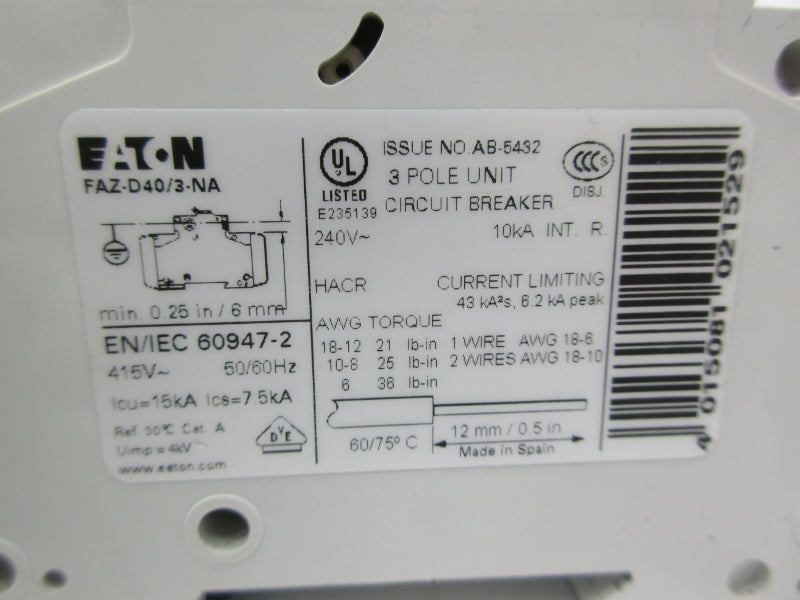 EATON FAZ-D40/3-NA 240V 40A NSNP