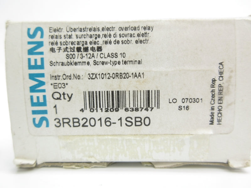 SIEMENS 3RB2016-1SB0 3-12A NSMP