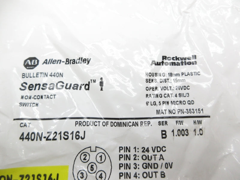 ALLEN BRADLEY 440N-Z21S16J SER. B F/W 1.003 24VDC NSMP