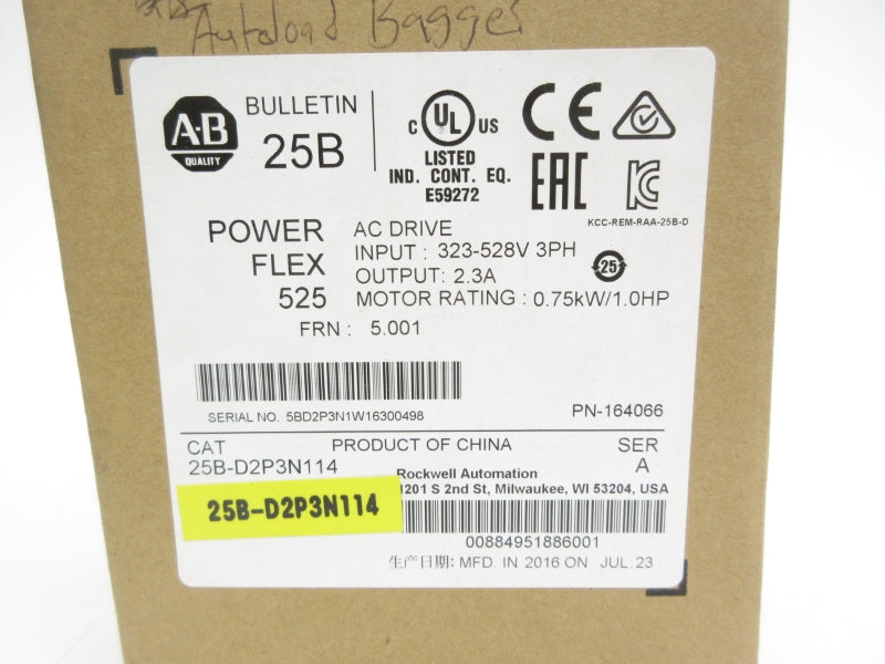 ALLEN BRADLEY 25B-D2P3N114 SER. A F/W 5.001 323-528V 2.3A NSMP