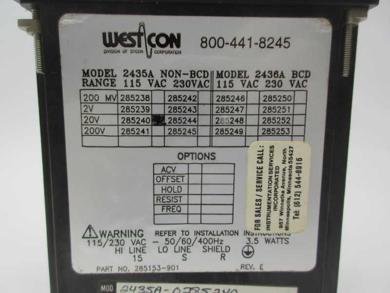 WESTCON 2435A-285240 115-230VAC NSNP