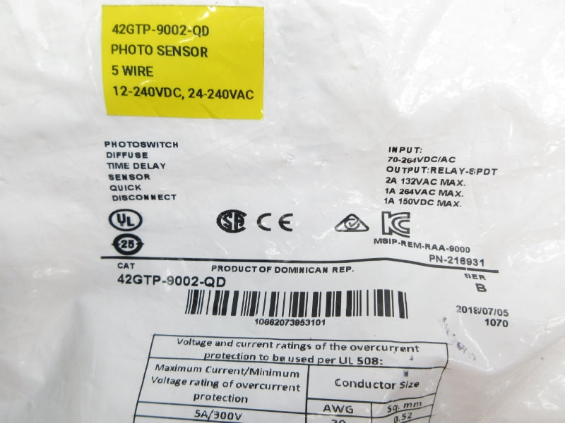 ALLEN BRADLEY 42GTP-9002-QD SER. B 70-264VDC/AC NSMP