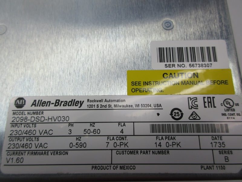 ALLEN BRADLEY 2098-DSD-HV030 SER. B F/W 1.60 230/260VAC NSMP