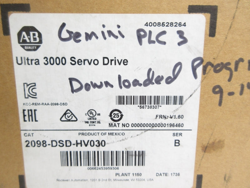 ALLEN BRADLEY 2098-DSD-HV030 SER. B F/W 1.60 230/260VAC NSMP