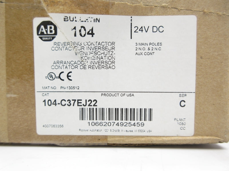 ALLEN BRADLEY 104-C37EJ22 SER. C 24VDC 37A (BR/WH) NSMP