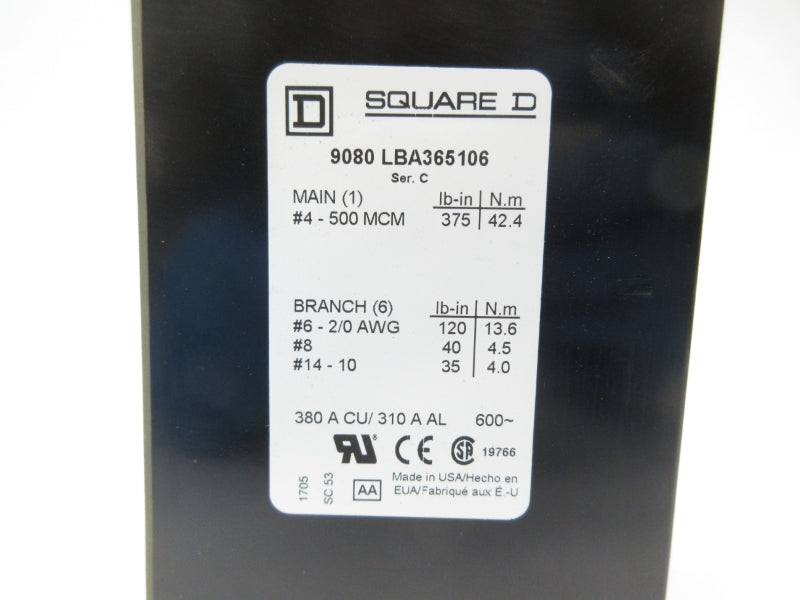 SQUARE D 9080LBA365106 SER. C 600V 380A NSNP