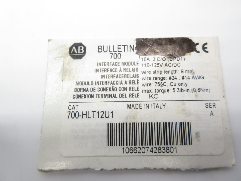 ALLEN BRADLEY 700-HLT12U1 SER. A 110VDC 10A NSNP