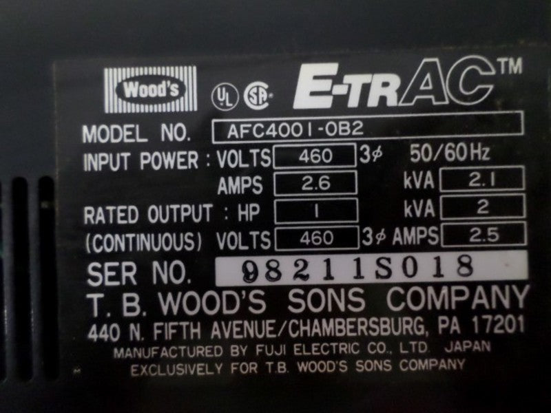 TB WOODS AFC4001-0B2 AC INVERTER DRIVE UNMP