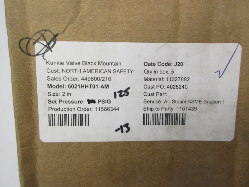 KUNKLE VALVE 6021HHT01-AM125 125PSI 2" NSMP