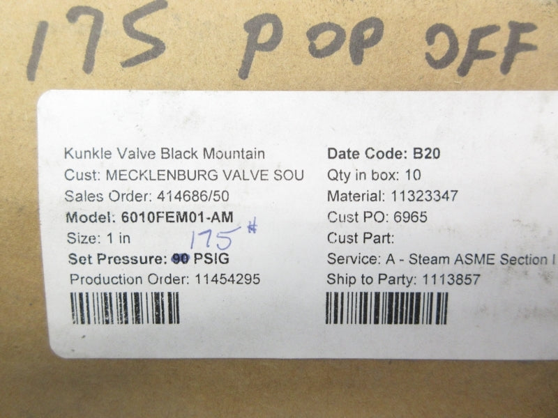KUNKLE VALVE 6010FEM01-AM175 175PSI 1" NSMP