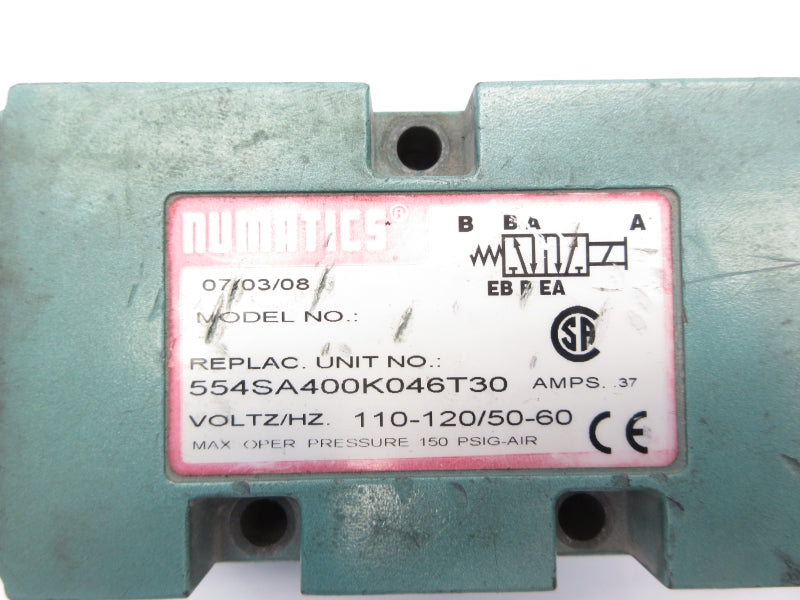 NUMATICS 554SA400K046T30 110-120V .37A 150PSI UNMP