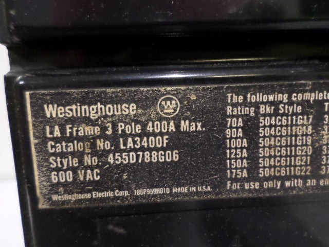 WESTINGHOUSE LA3400F CIRCUIT BREAKER 400A *NEW NO BOX*