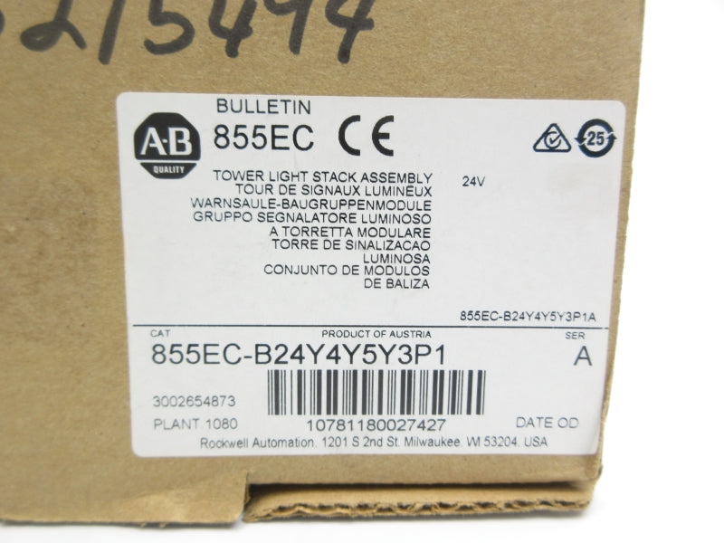 ALLEN BRADLEY 855EC-B24Y4Y5Y3P1 SER. A 24V  (BR/WH) NSMP