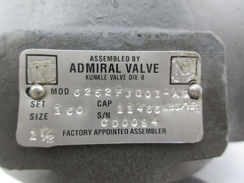 KUNKLE VALVE 6252FJG01-AS 160PSI 1-1/2" NSNP