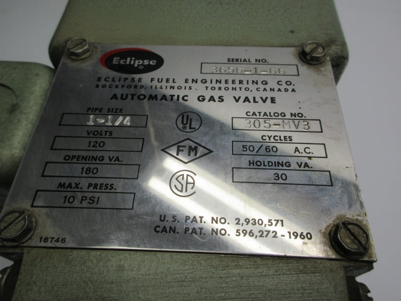 ECLIPSE 305-MV3 120V 10PSI 1-1/4" UNMP