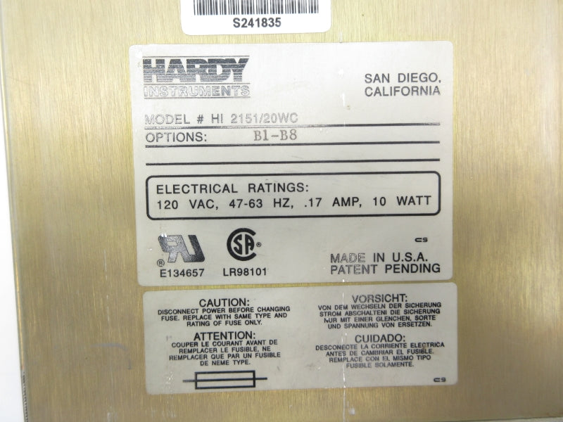 HARDY HI2151/20WC-B1-B8 120VAC .17A UNMP