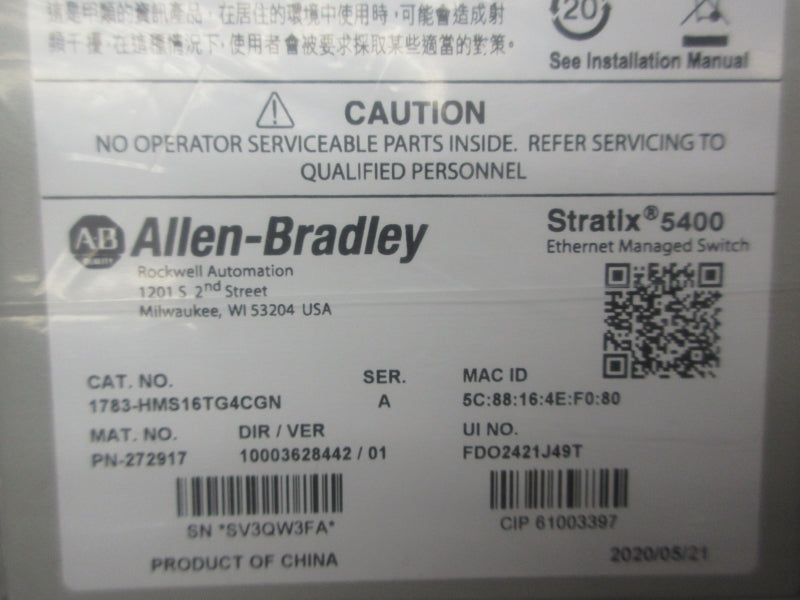 ALLEN BRADLEY 1783-HMS16TG4CGN SER. A NSMP