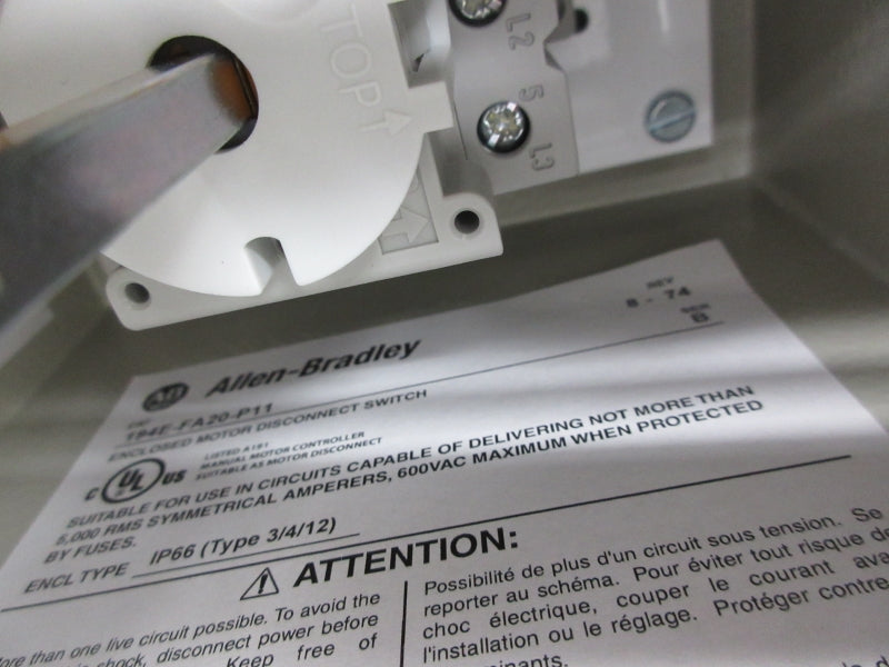 ALLEN BRADLEY 194E-FA20-P11 SER. B 600VAC 25A (BR/WH) NSMP