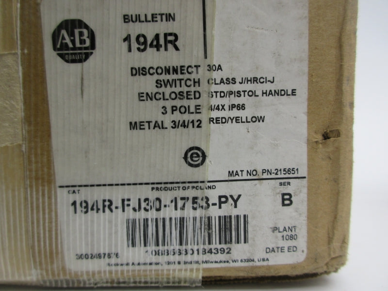ALLEN BRADLEY 194R-FJ30-1753-PY SER. B 30A NSMP