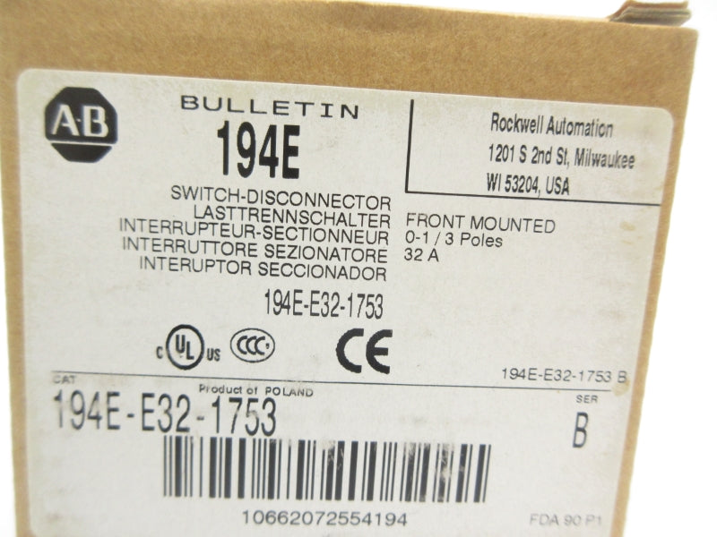 ALLEN BRADLEY 194E-E32-1753 SER. B 32A (BR/WH) NSMP