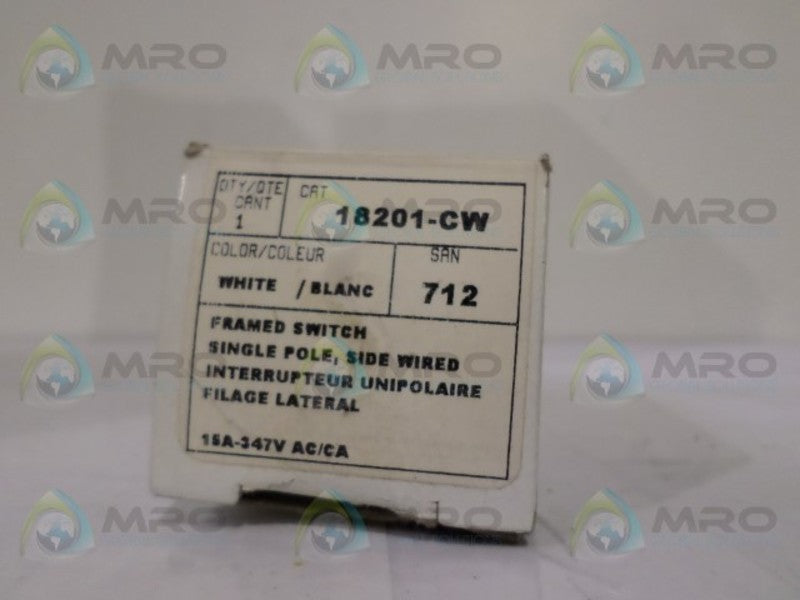 LEVITON 18201-CW WHITE FRAMED SWITCH  NSMP